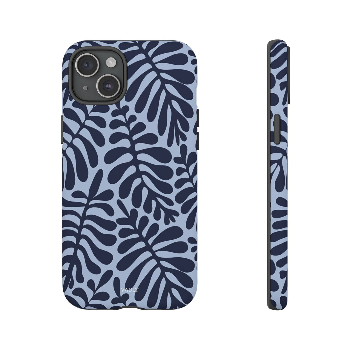 Floral Fern Tough Phone Case – Navy Blue on Light Blue, Protective Slim Cover