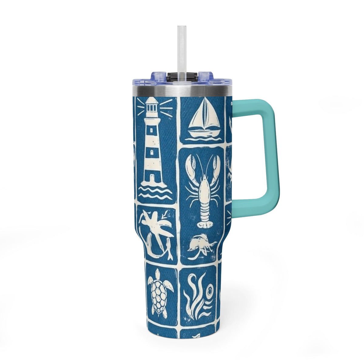 40oz Nautical Thermal Tumbler – Lighthouse, Anchor & Sea Life Travel Mug