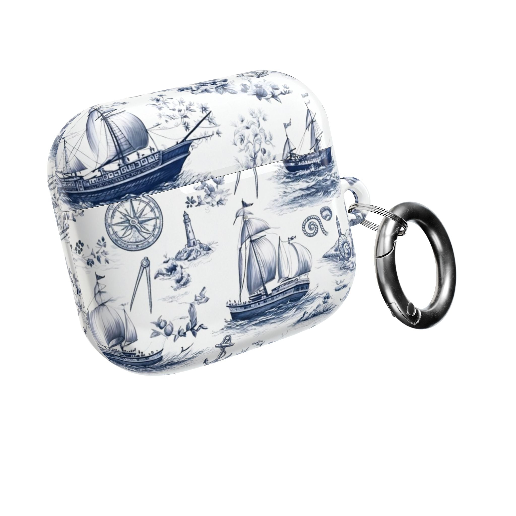 Nautical Toile AirPod Case – Blue Sailboat & Lighthouse Protective Cover