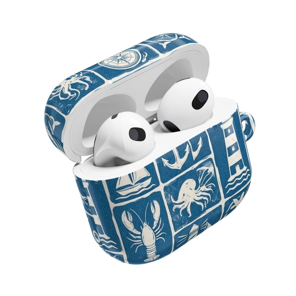 Nautical Tile AirPod Case — Coastal Lighthouse & Sea Creatures Silicone Cover