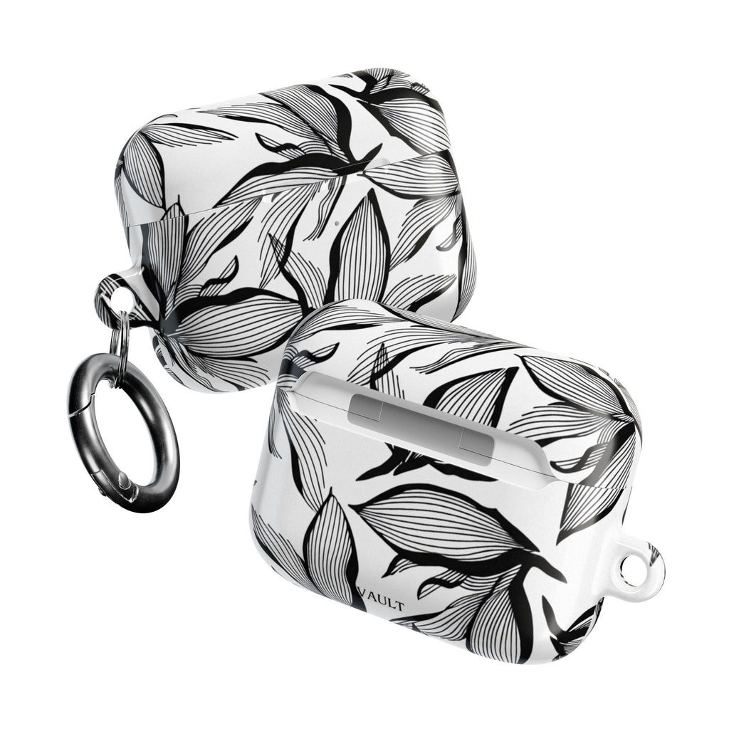 Floral Monochrome AirPod Case — Black & White Leaf Pattern