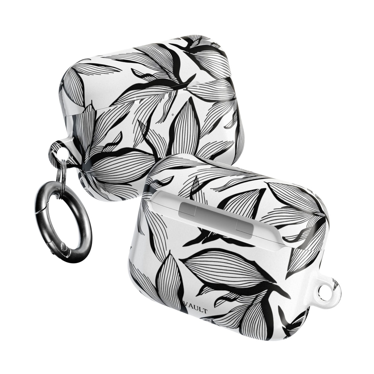 Floral Monochrome AirPod Case — Black & White Leaf Pattern