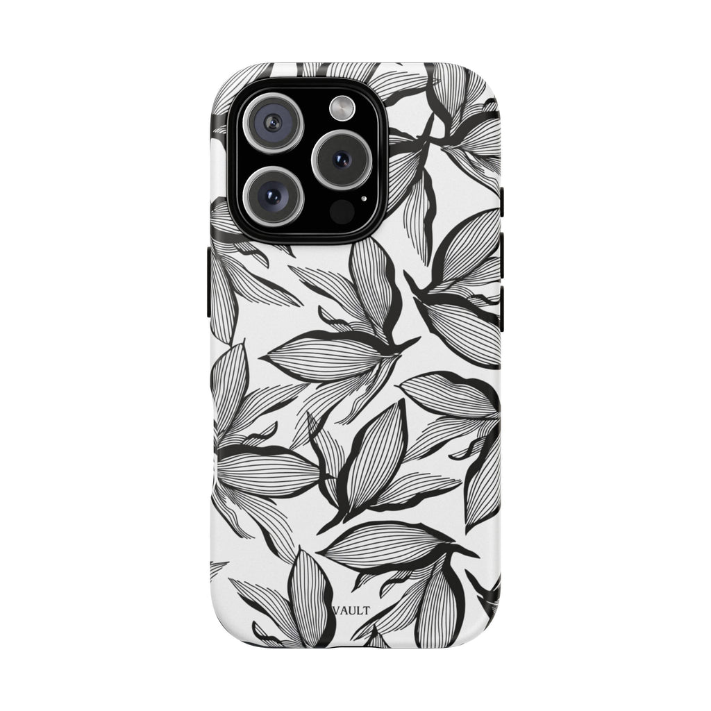 Floral Leaves Tough Phone Case – Black & White Botanical Protection
