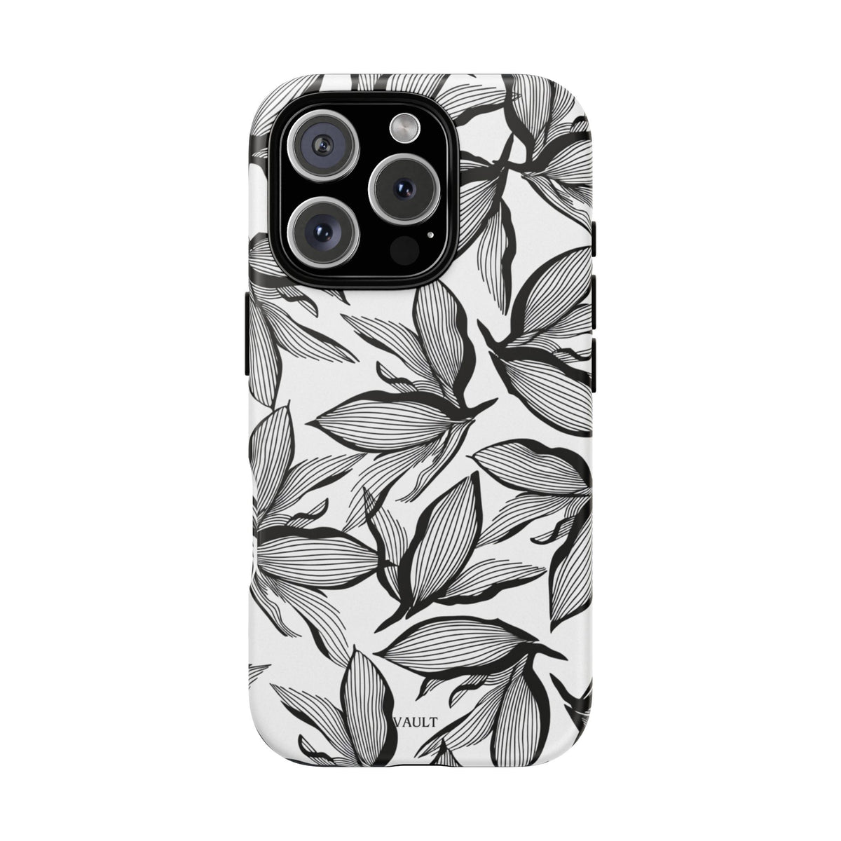 Floral Leaves Tough Phone Case – Black & White Botanical Protection