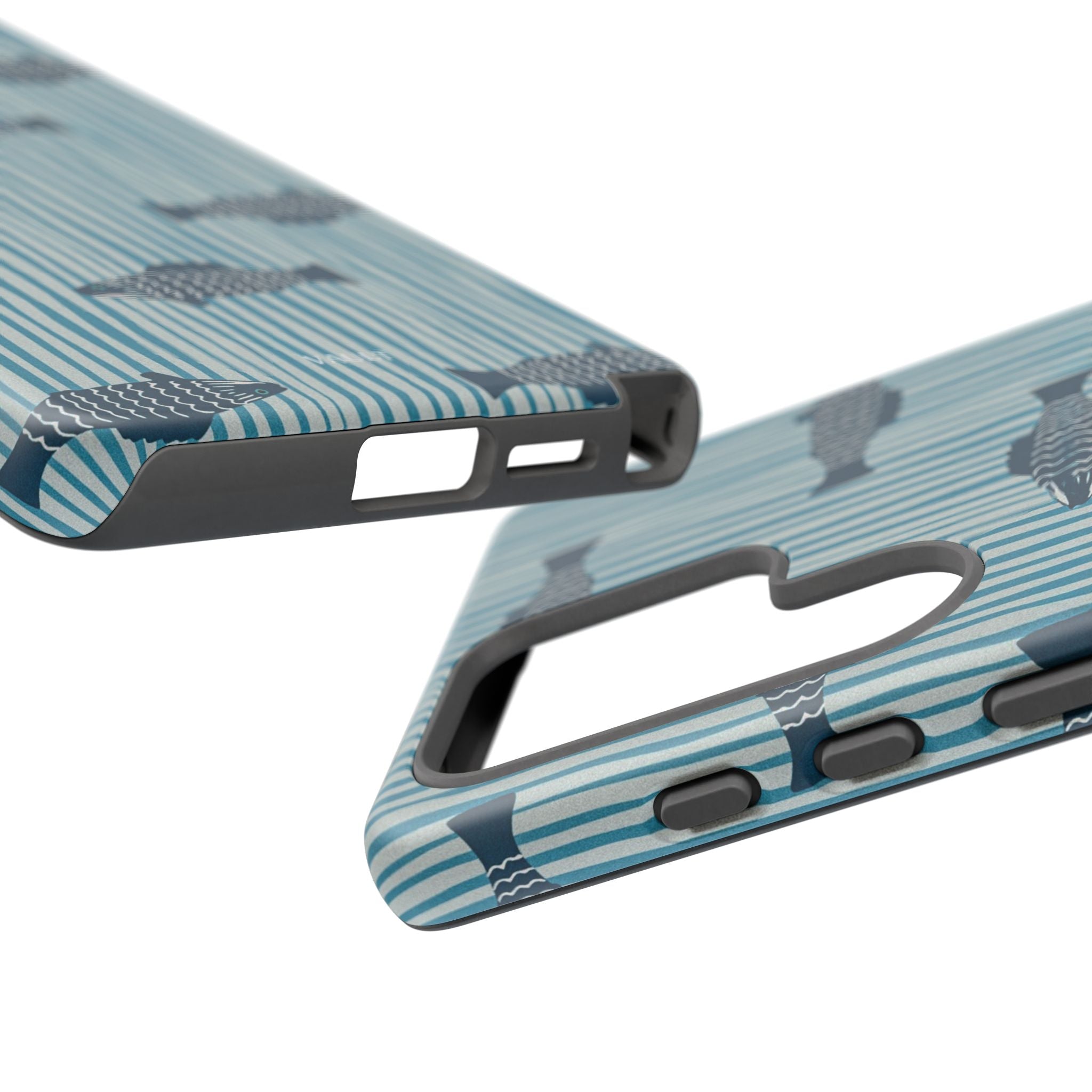 Fish Pattern Tough Phone Case — Blue Striped Ocean Design